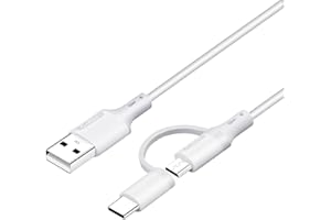 ANOMAT Replacement USB Charger Cable - 6ft White - Compatible with Kindle Paperwhite, eReaders, Tablets, Galaxy & Android Phones - 2-in-1 Micro USB & Type-C Connector