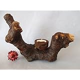 Teelicht-Halter, Treibholz Skulptur, Keramik Figur in Rost Optik, abstrakte Statue mit Schwemmholz und Ton mit Rost Effekt veredelt, ca. 25 x 18 cm, Unikat Designer-Stück
