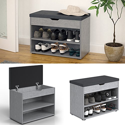 Schuhbank 6 Paar Schuhe Grau Beton Schuhschrank Schuhablage Sitzbank Bank Regal Polster Deckel Klappdeckel - 2