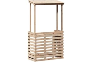 vidaXL Outdoor Bar Table with Roof - Brown Solid Pine Wood Garden Pub Table for Patio/Deck, Storage Shelves, Assembly