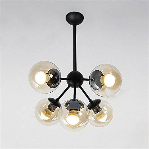 Nordic American minimalist creative personality led lighting, wrought iron glass sphere chandelier Living room dining room den bedroom chandelier [Efficiency:A+] ( Color : Yellow )