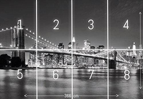 FOTOTAPETE ‚I Love New York 105‘ 366cm x 254cm Manhattan USA Amerika Skyline Nighttime schwarz weiß XXL NEU - 3