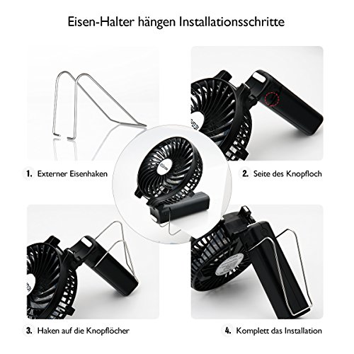 iEGrow USB Ventilator Leise Mini Handventilator Ventilatoren Lüfter mit Batterie Farbe Schwarz - 6