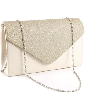 Klasse Damen Clutch glitzend umklappend Umhaengetasche Handtasche Abendtasche 4 Farbe