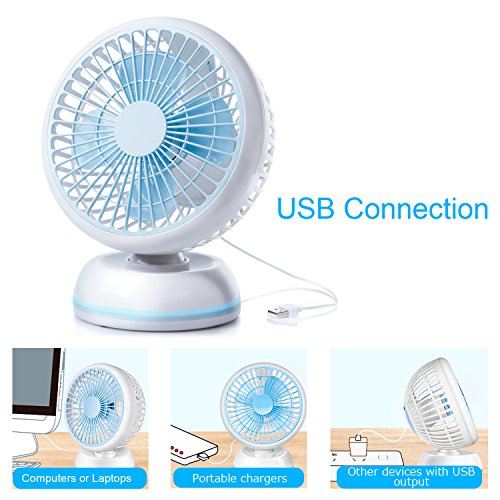 E-PRANCE USB Ventilator Tischventilator Mini Fan, Kraftvoller und Geraüscharmer, 360°/30°Winkel Drehbar mit einziehbarem USB-Kabel, 2 Geschwindigkeitsstufen,ideal für Büro Schreibtisch und Kinderzimmer,WEEE Zertifiziert,Weiß - 3
