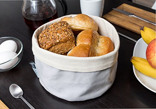 HEYNNA Premium Brotkorb Stoff – Brötchenkorb als Aufbewahrung von Toastbrot, Brötchen, Gebäck und Brot – 100% Baumwolle rund 20cm Ø (grau / creme) - 5