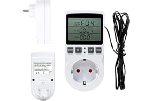 SKIKHN Prise Thermostat, Régulateur de température 230 V, Thermostat Prise Thermostat avec Sonde, Thermostat Chauffage Refroidissement, pour Serres, Aquariums, Terrarium, Reptiles