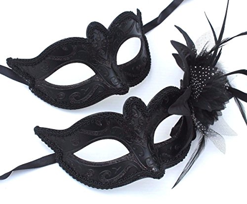 Sein und ihrs Zwei Schwarz venezianische Maskerade Partei Karneval Masken - 4