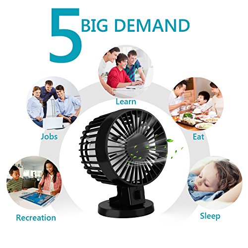 USB Ventilator, Aodoor Tischventilator Mini USB Ventilator Tragbarer USB Fan Geräuschlos Mini Ventilator für Büro Schreibtisch Fan (Schwarz) - 6