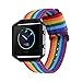 Produktbild Bandmax Armband für Fitbit Blaze mit Rahmen, Regenbogen Nylon Gewebe Gurt Ersatzarmband mit schwarzen Rahmen Denimstoff Wrist Armband Uhrenarmband für Fitbit Blaze