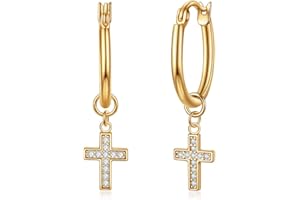 E Jewelry Women 14K Gold Plated Huggie Hoop Earrings with Moon/Star/Ball/Heart Charms, with Cubic Zirconia & Opal Dangle Drop Earrings, Jewelry Gift for Women Girls