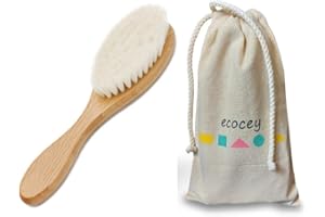 ECOCEY Baby Hair Brush -Natural Goat Bristles Hair Brush for Newboarn Infant Toddler and Kids Perfect for Baby Shower and Registry (1 Count with Pouch)