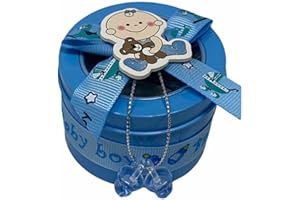 vet italy Vetrineinrete® Set 36 Scatoline bomboniere portaconfetti in Latta Cofanetto per Nascita Battesimo Scatola per Caramelle (Celeste)