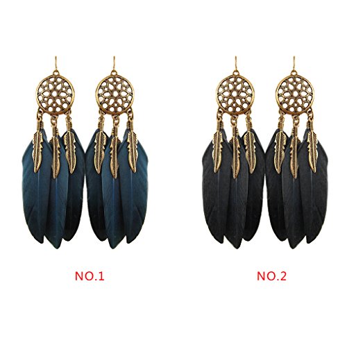 LUFA Frauen Traumfänger Ohrringe Legierungs Feder Troddel lange Blatt Ohrringe - 2