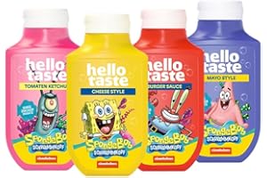 ‎HELLOTASTE Spongebob Saucen Bundle 4x300ml - Tomatenketchup, Cheese Style, Burger Sauce & Mayo Style - Ohne Zuckerzusatz, Fettreduziert & Vegan