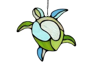 Yeyert Turtle Stained Windows Hangings Suncatcher,Sea Turtle Stained Glass Suncatchers Window Ornament Stained Glass Panel Sun Catcher Wall Hanging Decor Birthday Gifts (GREEN)