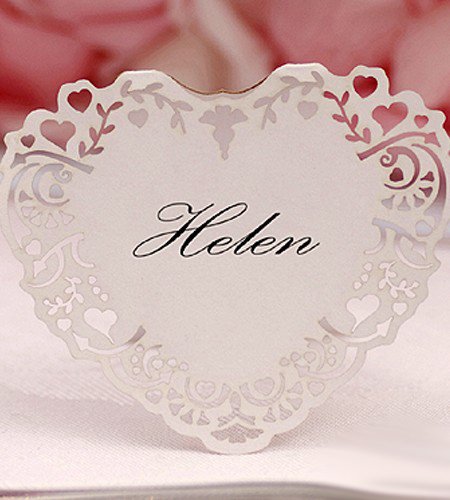 10x Tischkarten Hochzeit Herz Vintage EinsSein® weiß – Tischkarten, Platzkarten, Namenskarten, Platzkartenhalter - 2