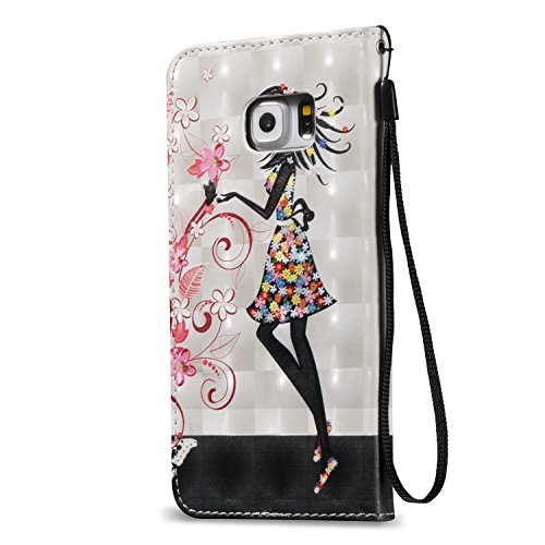 Galaxy S6 Edge Schutzhülle,Samsung S6 Edge PU Lederhülle Tasche,Sunroyal Cool Schwarz Mädchen Blumen Schmetterling Muster Bookstyle Brieftasche Flip Buchstil Wallet Case Protective Cover Etui Handytasche Schale Weichen Silikon Magnetverschluß mit Standfunktion und Karte Halter für Samsung Galaxy S6 Edge + Kristall Bling Diamant Anti Staub Schutz Stecker Stöpsel + Stylus Stift Touch Pen - 4