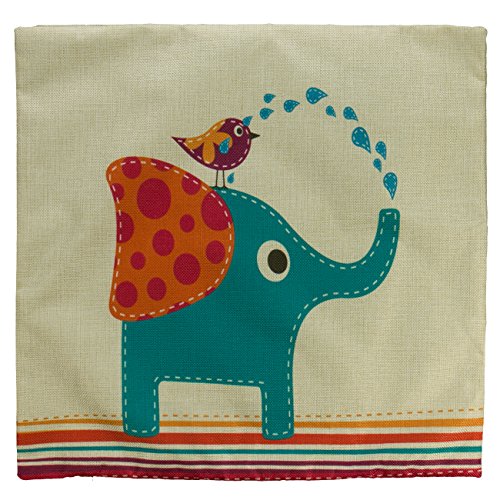 Luxbon Kissenbezug Lendenkissen Wurfkissenbezug Pillowcase Dekokissen für Hause Cafe Zimmer Sofa Auto 45 x 45 cm Blau Elefant mit Vogel - 3