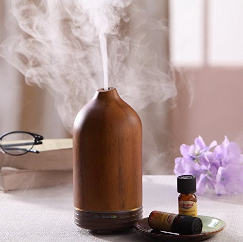 Joly Joy Aroma Diffuser für ätherische Öle Aromatherapy Ultraschallvernebler 100ml mit Kaltnebel aus Holz (Braun Holz) - 6