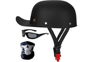 HHSDB Halbschalenhelm Motorradhelm ECE-Zulassung Baseball Cap Mit Fahrradbrille Fahrradvisier Cruiser Chopper Scooter Helm Herren Retro Motorrad Halbhelm MäNner Frauen Mofa Helm 57-62cm