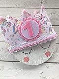  (ENTREGA 24/48H) CORONA DE TELA PARA CUMPLEAÑOS ROSA CON UNICORNIOS