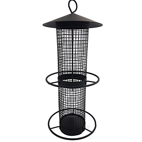 Vogelfutter-Station 31 cm Vogelhaus zum Hängen Futterspender aus schwarzem Metallgitter Vogelfutter-Spender perfekt für Nüsse und Sonnenblumenkerne - 3