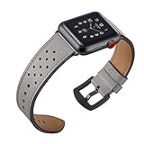 HappyTop Band Ersatz für Apple Watch 1/2/3 Silikon Innen geschützt Echtleder Armband iWatch Bands, Unisex, Grau, 42mm