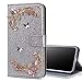 Produktbild Nadoli Leder Hülle für iPhone 8 4.7"",Luxus Bling Glitzer Diamant 3D Handyhülle im Brieftasche-Stil Schmetterling Blumen Flip Schutzhülle Etui für iPhone 8/7 4.7",Silber