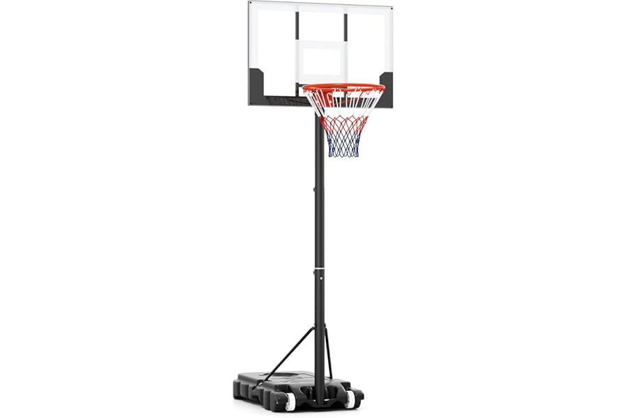 COSTWAY Basketball Hoop and Stand, 3.3-7 FT Height Adjustable Basketball Goal System with Shatterproof PC Backboard, Wheels and Stable Base, Indoor Outdoor Basketball Stand