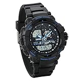 JewelryWe Junge Armbanduhr, Dual time Wasserdichte Studenten LED Digital Sport Uhr mit Datum/Alarm Stoppuh, Schwarz Blau