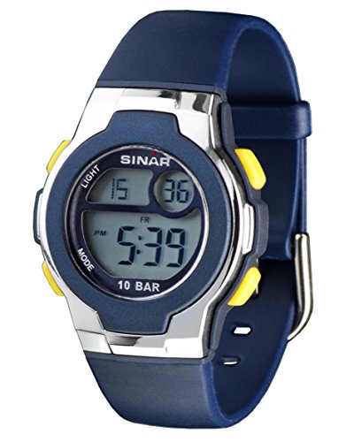 SINAR XF-60-2 Uhr Unisex Kautschuk Kunststoff 100m Digital Datum Licht Alarm Timer blau