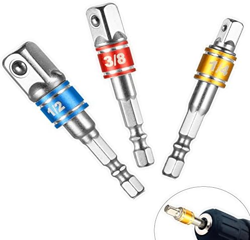 Cymax Impact Socket Adapter/Extension Set Turns Power Drill Into High Speed Nut Driver,1/4-Inch Hex Shank to Drive for Adapters to Use with Drill Chucks, Sizes 1/4" 3/8" 1/2", Cr-V, 3-Piece