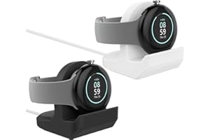 TiMOVO Silicone Stand Compatible with Google Pixel Watch Charger, Non-Slip Charger Stand Holder with Integrated Cable Management Slot, 2-Pack Compact Charger Bracket [Cable Not Included] - Black/White