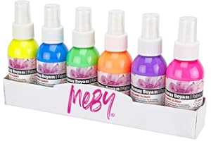 MEBY NEON-Textilsprühfarben-Set für helle Textilien. 6-Farben je 100 ml. T-Shirt Farben in Sprühflaschen. Einfache Fixierung & waschbeständig bis 40°C. Fluoreszierende Effekte auf Stoff (6-NEON-Farben)