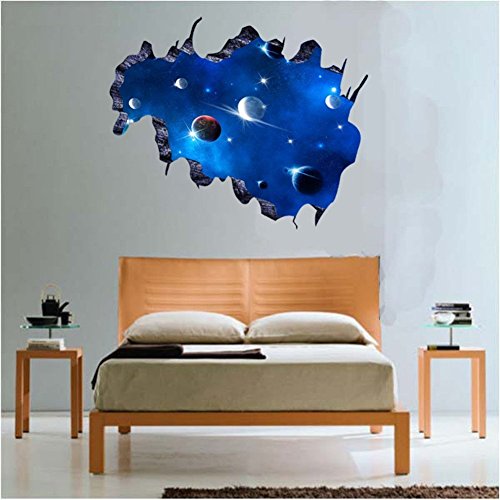 Rainbow Fox 3D Wandaufkleber über Space Planeten Wand Abziehbilder Kunst für Schlafzimmer Hauptdekorationen Wandkunst (AF5004) - 2