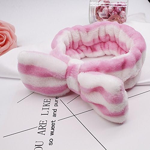 MultiKing Headband Wash &amp; Makeup Hairband Korean Sports Shower Headband Bow &amp; Stripe Washean Cosmetic, C