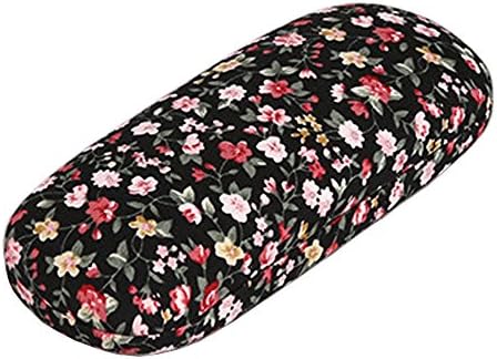 Jacshy Print Hard Floral Eyeglasses Sunglasses Protector Hardshell Glasses Case come with Cleaning Cloth (Black)