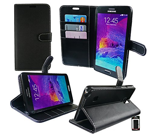 Emartbuy Samsung Galaxy Note 4 Premium PU Leather Funda Wallet Soporte Carcasa Case Cover PU Cuero Negro con Tarjeta de Cr  dito Slots