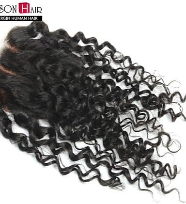 JFF/ 12"-20" Swiss Lace Brazilian Virgin Hair Kinky Curly Top Closure Natural Color Bleached Knots , 20 inch-3 part