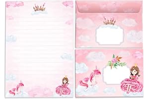 Junapack Ensemble de papier à lettre pour fille Princesse avec licorne et enveloppe pour enfants (bloc A5 de 25 feuilles + 15 enveloppes)