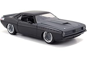 Jada Toys Fast & Furious Letty's 1970 Plymouth Barracuda - Modelo de Tuning a Escala 1:24, Puertas para Abrir, capó y Maletero, Rueda Libre, Negro Mate