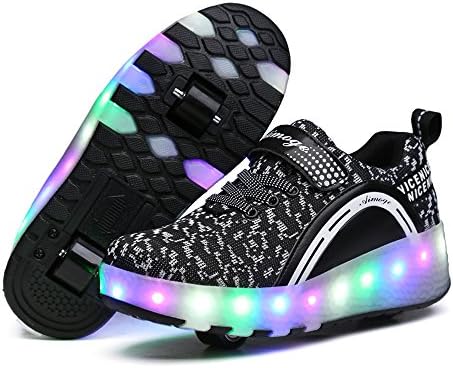 Unisex Kids Roller Shoes Shoes With wheels Boys Girls LED Light Up Roller Skate Shoes 2 Wheel Shoes Flashing Outdoor Sneakers Trainers Sport Shoes For Birthday Halloween Christmas Gift(Black,38EU)