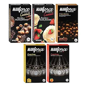 Manforce Premium Range Combo Pack, 5 Flavours 50 Pieces (Pack of 5), Transparent, Large