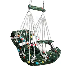Baby Swing Cotton Swing Chair for Kids Babys Children Folding and Washable 1-8 Years with Safety Belt - Home, Garden Jhula for Babies, Kids, Baby Hanging Swing Jhula (Multicolor) (Green Color)