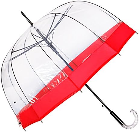 Clear Dome Umbrella with Birdcage Design and Windproof Function. Large, High Quality Transparent Umbrella. An Original Women's Umbrella, Auto Openm Great Gift Idea. Satisfaction Guaranteed (RED.)