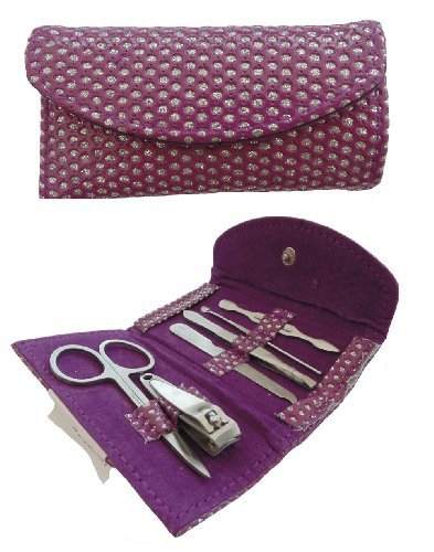 Ladies 6 piece manicure pedicure set to include scissors nail clippers tweezers - purple