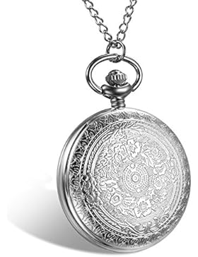 Lancardo Retro Damen Herren Taschenuhr, Blumen Gravur Kettenuhr Analog Quarz Uhr, 12/24H Digital Ziffern Zifferblatt...