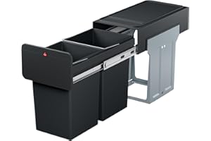 Hailo EcoLine Design Duo L Einbau-Mülltrennungs-System 2x14 Liter - Duo-Mülleimer mit Vollauszug - Stahlblech - schwarz - ab 30 cm Schrankbreite