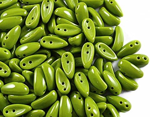 30 Pieces Chilli Beads - Preciosa Czech Pressed Beads in The Form of Pepper pod 4x11mm with Two Holes, Opaque Olive Green